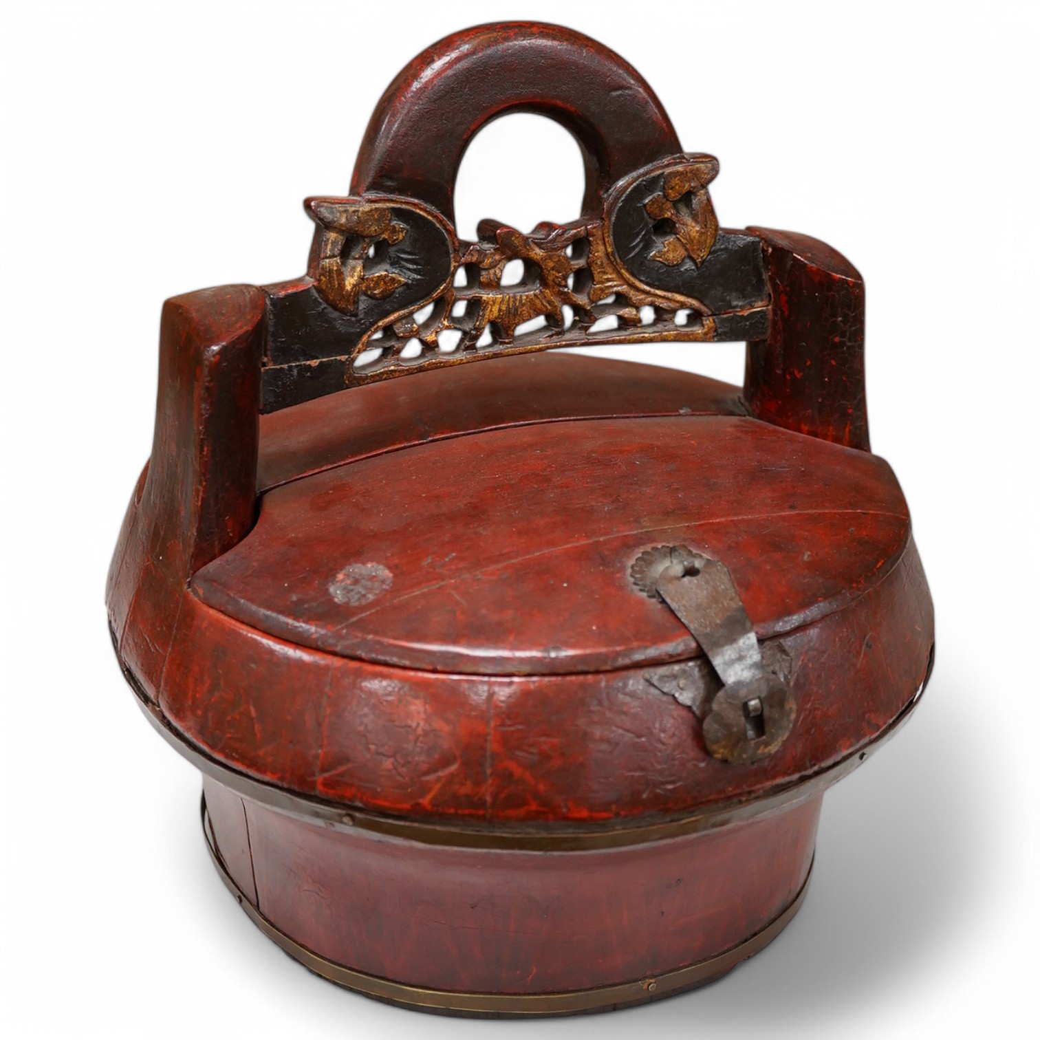 A Chinese red stained and carved food box, 29.5cm high. Condition - fair